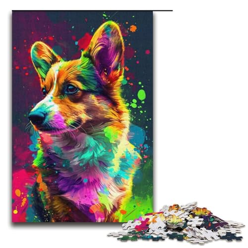 1000-teiliges Puzzle exotischer bunter Corgi-Hund Puzzle für Erwachsene und Kinder Holzpuzzle pädagogisches Spielzeug zum Stressabbau Puzzle 1000 Teile (38 x 26 cm) von mowenbingpeng