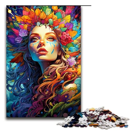 1000-teiliges Puzzle exotisches buntes Blumenmädchen-Puzzle für Erwachsene Holzpuzzle anspruchsvolles Spiel 1000 Teile (75 x 50 cm) von mowenbingpeng