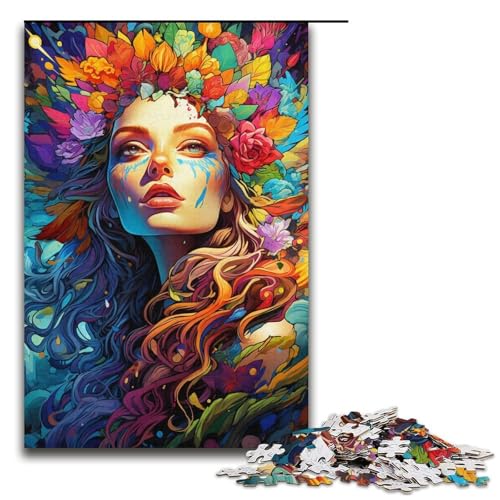 1000-teiliges Puzzle exotisches farbenfrohes Blumenmädchen-Puzzle für Erwachsene Holzpuzzle Familienspiele 1000 Teile (38 x 26 cm) von mowenbingpeng