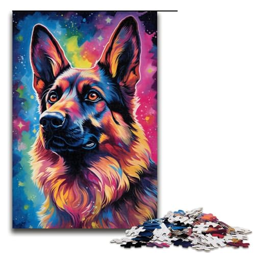1000-teiliges Puzzle farbenfroh psychedelisch Deutscher Schäferhund Holzpuzzle Lernspiele Heimdekoration 1000 Teile (75 x 50 cm) von mowenbingpeng