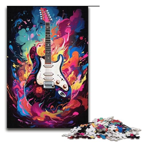 1000-teiliges Puzzle farbenfroh psychedelisch E-Gitarre Holzpuzzle Lernspiele Heimdekoration 1000 Teile (38 x 26 cm) von mowenbingpeng