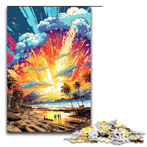 1000-teiliges Puzzle farbenfroh psychedelisch Gold Coast Beach Holzpuzzle Lernspiele Heimdekoration 1000 Teile (75 x 50 cm) von mowenbingpeng