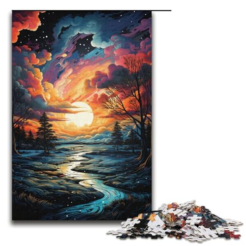 1000-teiliges Puzzle farbenfroh und psychedelisch Schneefall-Sonnenuntergang Holzpuzzle Lernspiele Heimdekoration 1000 Teile (38 x 26 cm) von mowenbingpeng