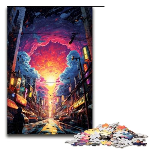 1000-teiliges Puzzle farbenfroh und psychedelisch Tokyo Jigsaw für Erwachsene und Kinder Holzpuzzle pädagogisches Spielzeug zum Stressabbau Puzzle 1000 Teile (75 x 50 cm) von mowenbingpeng