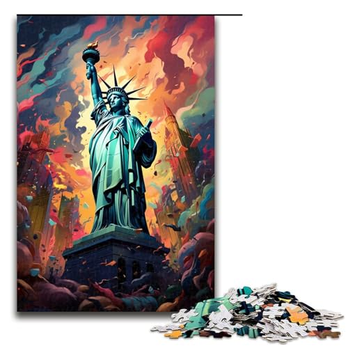 1000-teiliges Puzzle farbenfrohe Psychedelia der Freiheitsstatue Holzpuzzle Lernspiele Heimdekoration 1000 Teile (75 x 50 cm) von mowenbingpeng