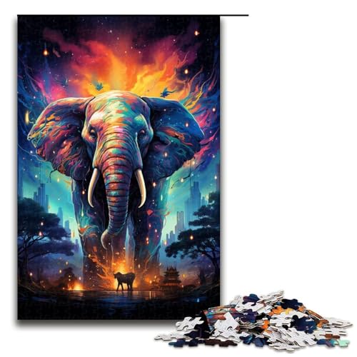 1000-teiliges Puzzle farbenfrohe Psychedelia der Sternenelefanten Puzzle für Erwachsene Holzpuzzle Familienspiel 1000 Teile (75 x 50 cm) von mowenbingpeng
