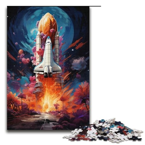 1000-teiliges Puzzle farbenfrohe Psychedelia von Raumschiffen Holzpuzzle Lernspiele Heimdekoration 1000 Teile (38 x 26 cm) von mowenbingpeng