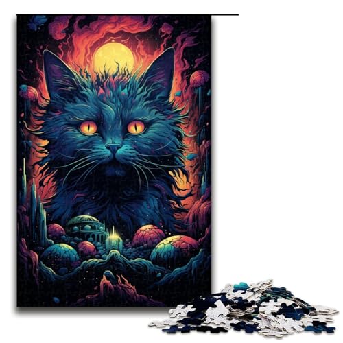 1000-teiliges Puzzle farbenfrohe psychedelische Abenteuer der kosmischen Katze Holzpuzzle für Erwachsene und Kinder pädagogisches Spielzeug zum Stressabbau Puzzle 1000 Teile (75 x 50 cm) von mowenbingpeng