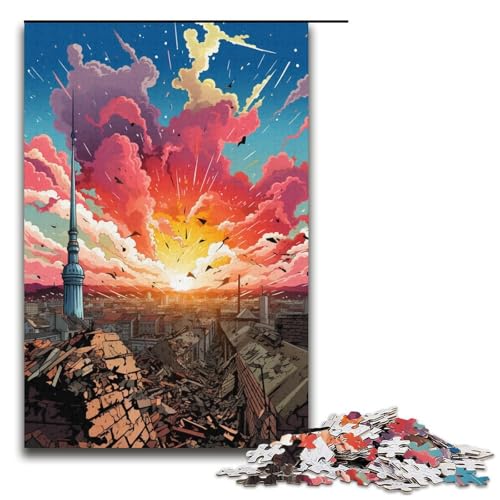1000-teiliges Puzzle farbenfrohe psychedelische Architektur Holzpuzzle Lernspiele Heimdekoration 1000 Teile (38 x 26 cm) von mowenbingpeng