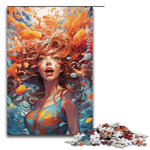 1000-teiliges Puzzle farbenfrohe psychedelische Frau Holzpuzzle Lernspiele Heimdekoration 1000 Teile (38 x 26 cm) von mowenbingpeng