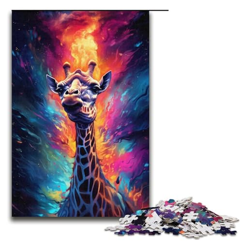 1000-teiliges Puzzle farbenfrohe psychedelische Giraffe Puzzle für Erwachsene und Kinder Holzpuzzle pädagogisches Spielzeug zum Stressabbau Puzzle 1000 Teile (38 x 26 cm) von mowenbingpeng
