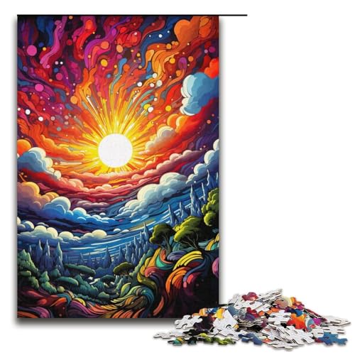 1000-teiliges Puzzle farbenfrohe psychedelische Landschaft für Erwachsene und Kinder Holzpuzzle pädagogisches Spielzeug zum Stressabbau Puzzle 1000 Teile (38 x 26 cm) von mowenbingpeng