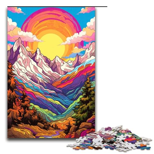 1000-teiliges Puzzle farbenfrohe psychedelische Landschaft im Kaukasusgebirge Puzzle für Erwachsene Holzpuzzle anspruchsvolles Spiel 1000 Teile (75 x 50 cm) von mowenbingpeng
