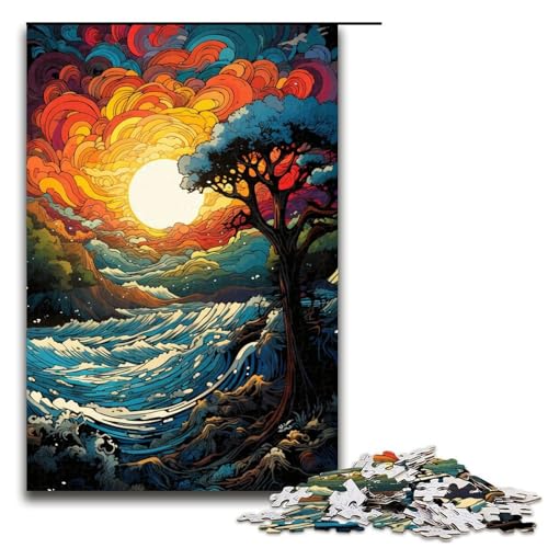 1000-teiliges Puzzle farbenfrohe psychedelische Landschaftskunst Puzzle für Erwachsene und Kinder Holzpuzzle pädagogisches Spielzeug zum Stressabbau Puzzle 1000 Teile (75 x 50 cm) von mowenbingpeng