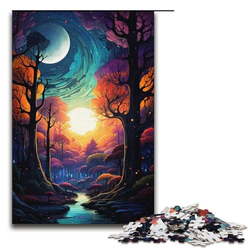 1000-teiliges Puzzle farbenfrohe psychedelische Nacht Puzzle für Erwachsene Holzpuzzle Familienspiel 1000 Teile (38 x 26 cm) von mowenbingpeng
