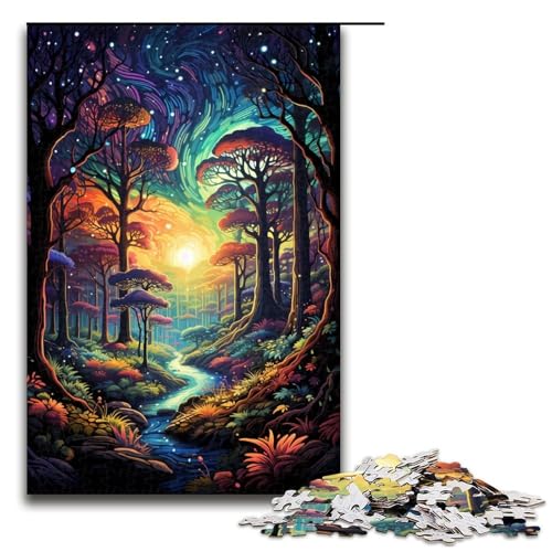 1000-teiliges Puzzle farbenfrohe psychedelische Nacht Puzzle für Erwachsene Holzpuzzle Familienspiele 1000 Teile (75 x 50 cm) von mowenbingpeng