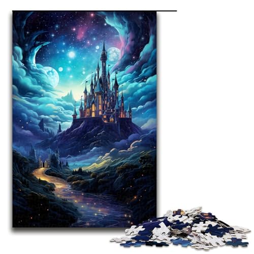 1000-teiliges Puzzle farbenfrohe psychedelische Nacht im Fantasy-Schloss Puzzle für Erwachsene Holzpuzzle anspruchsvolles Spiel 1000 Teile (75 x 50 cm) von mowenbingpeng