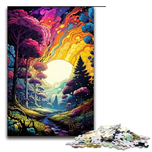 1000-teiliges Puzzle farbenfrohe psychedelische Naturlandschaft Holzpuzzle Lernspiele Heimdekoration 1000 Teile (75 x 50 cm) von mowenbingpeng