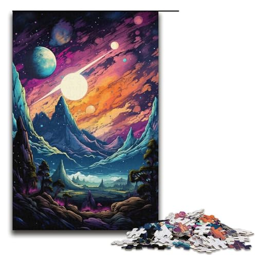 1000-teiliges Puzzle farbenfrohe psychedelische Planetenlandschaft Puzzle für Erwachsene und Kinder Holzpuzzle pädagogisches Spielzeug zum Stressabbau Puzzle 1000 Teile (38 x 26 cm) von mowenbingpeng