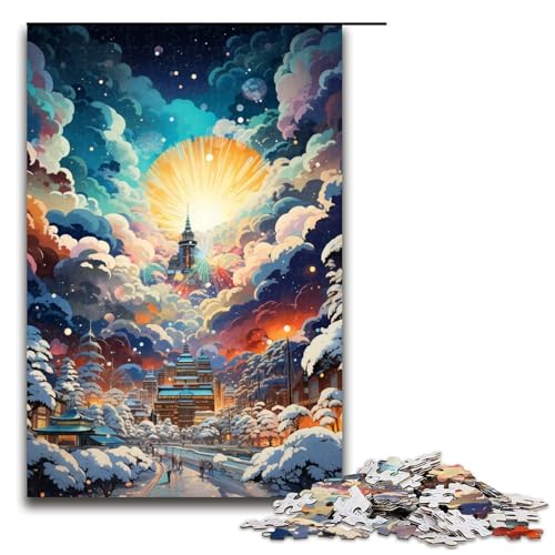 1000-teiliges Puzzle farbenfrohe psychedelische Schneelandschaft Puzzle für Erwachsene Holzpuzzle anspruchsvolles Spiel 1000 Teile (75 x 50 cm) von mowenbingpeng