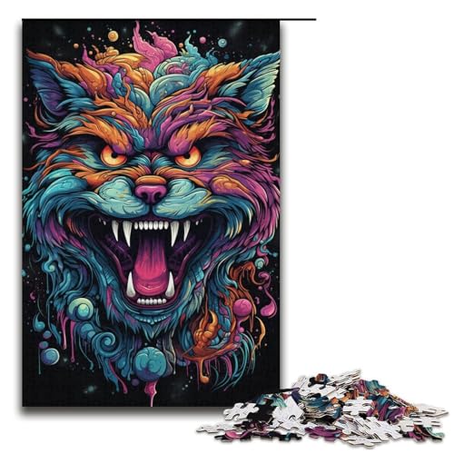 1000-teiliges Puzzle farbenfrohe psychedelische Tiere Holzpuzzle Lernspiele Heimdekoration 1000 Teile (38 x 26 cm) von mowenbingpeng