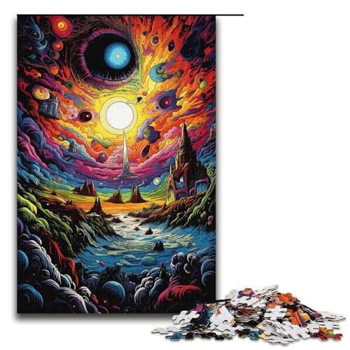 1000-teiliges Puzzle farbenfrohe psychedelische Welt Holzpuzzle Lernspiele Heimdekoration 1000 Teile (38 x 26 cm) von mowenbingpeng