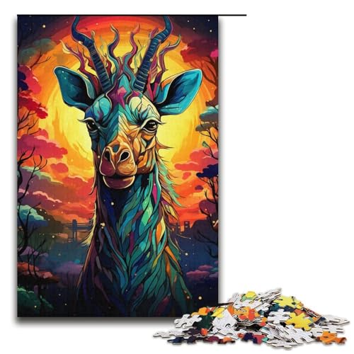 1000-teiliges Puzzle farbenfrohe psychedelische afrikanische Tiere Holzpuzzle Lernspiele Heimdekoration 1000 Teile (38 x 26 cm) von mowenbingpeng