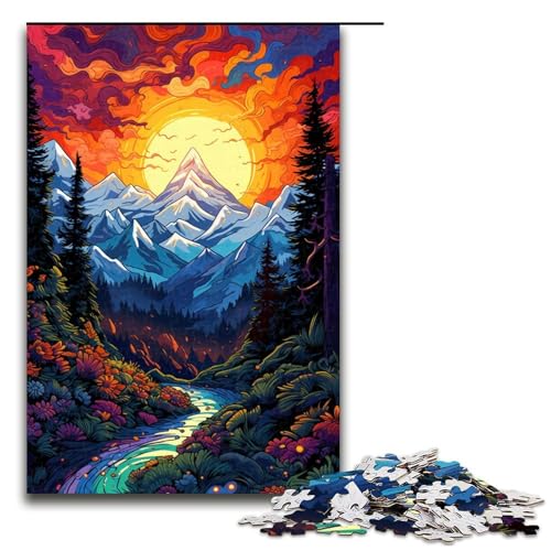 1000-teiliges Puzzle farbenfrohe wunderschöne Berge Puzzle für Erwachsene und Kinder Holzpuzzle pädagogisches Spielzeug zum Stressabbau Puzzle 1000 Teile (75 x 50 cm) von mowenbingpeng