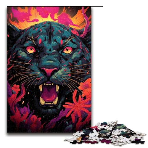 1000-teiliges Puzzle farbenfroher Psychedelischer Leopard für Erwachsene und Kinder Holzpuzzle pädagogisches Spielzeug zum Stressabbau Puzzle 1000 Teile (75 x 50 cm) von mowenbingpeng