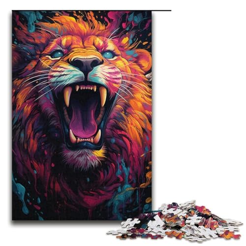 1000-teiliges Puzzle farbenfroher Psychedelischer Löwe Puzzle für Erwachsene und Kinder Holzpuzzle pädagogisches Spielzeug zum Stressabbau Puzzle 1000 Teile (38 x 26 cm) von mowenbingpeng