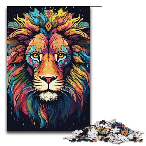 1000-teiliges Puzzle farbenfroher Psychedelischer Löwe Puzzle für Erwachsene und Kinder Holzpuzzle pädagogisches Spielzeug zum Stressabbau Puzzle 1000 Teile (38 x 26 cm) von mowenbingpeng