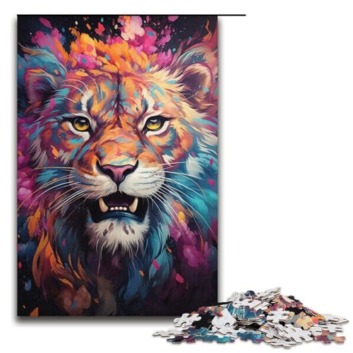 1000-teiliges Puzzle farbenfroher Psychedelischer Löwe Puzzle für Erwachsene und Kinder Holzpuzzle pädagogisches Spielzeug zum Stressabbau Puzzle 1000 Teile (38 x 26 cm) von mowenbingpeng