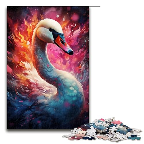 1000-teiliges Puzzle farbenfroher Psychedelischer Schwan Puzzle für Erwachsene und Kinder Holzpuzzle pädagogisches Spielzeug zum Stressabbau Puzzle 1000 Teile (75 x 50 cm) von mowenbingpeng