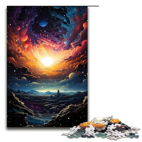 1000-teiliges Puzzle farbenfroher Psychedelischer Sonnenuntergangsplanet Puzzle für Erwachsene und Kinder Holzpuzzle pädagogisches Spielzeug zum Stressabbau Puzzle 1000 Teile (75 x 50 cm) von mowenbingpeng