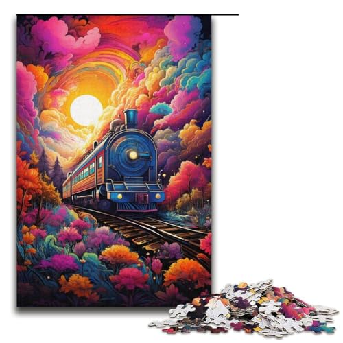 1000-teiliges Puzzle farbenfroher Psychedelischer Zug für Erwachsene und Kinder Holzpuzzle pädagogisches Spielzeug zum Stressabbau Puzzle 1000 Teile (38 x 26 cm) von mowenbingpeng