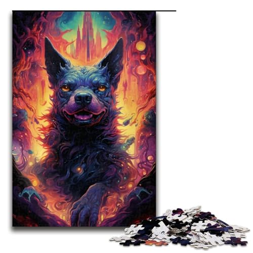 1000-teiliges Puzzle farbenfroher Psychedelischer böser Hund aus der Zukunft Holzpuzzle Lernspiele Heimdekoration 1000 Teile (75 x 50 cm) von mowenbingpeng