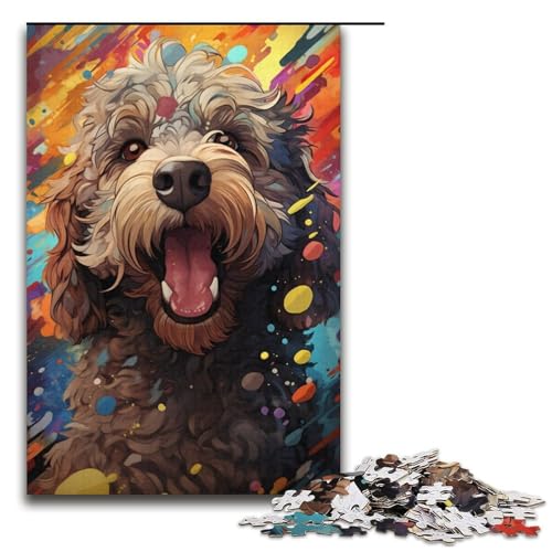 1000-teiliges Puzzle farbenfroher Psychedelischer spanischer Wasserhund Puzzle für Erwachsene und Kinder Holzpuzzle pädagogisches Spielzeug zum Stressabbau Puzzle 1000 Teile (38 x 26 cm) von mowenbingpeng
