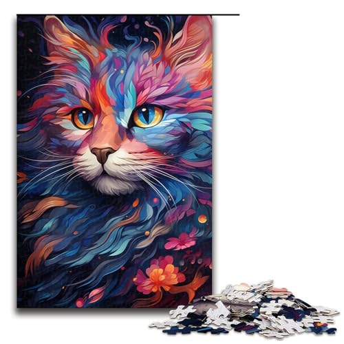1000-teiliges Puzzle farbenfrohes Katzen-Kunst-Puzzle für Erwachsene Holzpuzzle anspruchsvolles Spiel 1000 Teile (75 x 50 cm) von mowenbingpeng