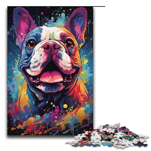 1000-teiliges Puzzle farbenfrohes psychedelisches Bulldoggen-Gemälde Holzpuzzle für Erwachsene und Kinder pädagogisches Spielzeug zum Stressabbau Puzzle 1000 Teile (38 x 26 cm) von mowenbingpeng