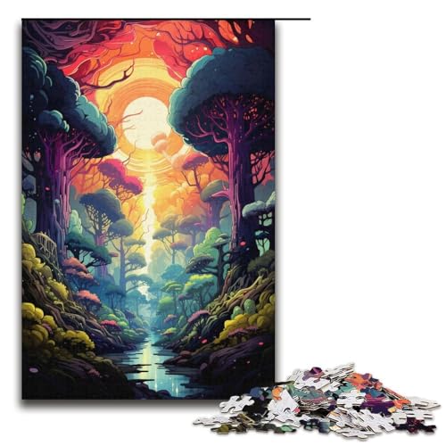 1000-teiliges Puzzle farbenfrohes psychedelisches Dschungel-Puzzle Holzpuzzle Lernspiele Heimdekoration 1000 Teile (38 x 26 cm) von mowenbingpeng