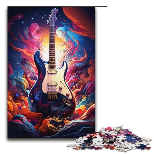1000-teiliges Puzzle farbenfrohes psychedelisches E-Gitarren-Puzzle für Erwachsene Holzpuzzle Familienspiel 1000 Teile (38 x 26 cm) von mowenbingpeng