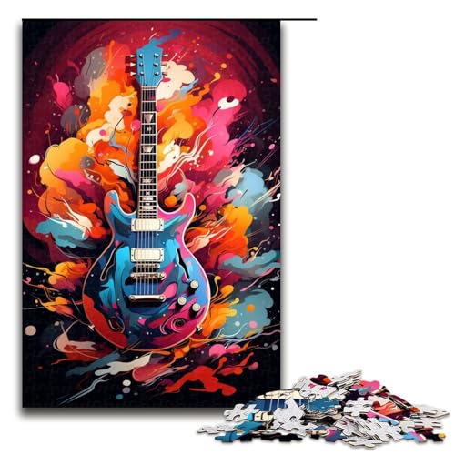 1000-teiliges Puzzle farbenfrohes psychedelisches E-Gitarren-Puzzle für Erwachsene Holzpuzzle anspruchsvolles Spiel 1000 Teile (75 x 50 cm) von mowenbingpeng