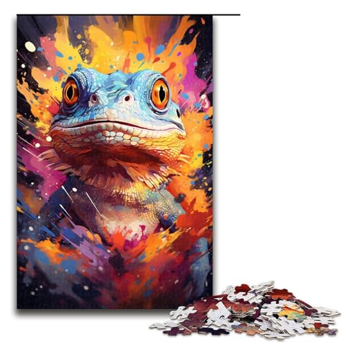 1000-teiliges Puzzle farbenfrohes psychedelisches Eidechsen-Gemälde Puzzle für Erwachsene und Kinder Holzpuzzle pädagogisches Spielzeug zum Stressabbau Puzzle 1000 Teile (75 x 50 cm) von mowenbingpeng