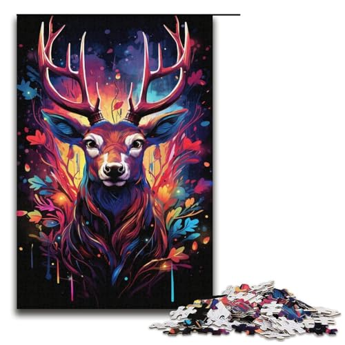 1000-teiliges Puzzle farbenfrohes psychedelisches Elch-Kunst-Puzzle für Erwachsene Holzpuzzle Familienspiele 1000 Teile (38 x 26 cm) von mowenbingpeng