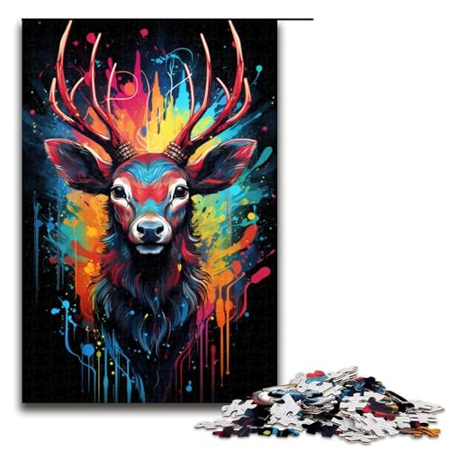1000-teiliges Puzzle farbenfrohes psychedelisches Elch-Kunst-Puzzle für Erwachsene Holzpuzzle anspruchsvolles Spiel 1000 Teile (75 x 50 cm) von mowenbingpeng