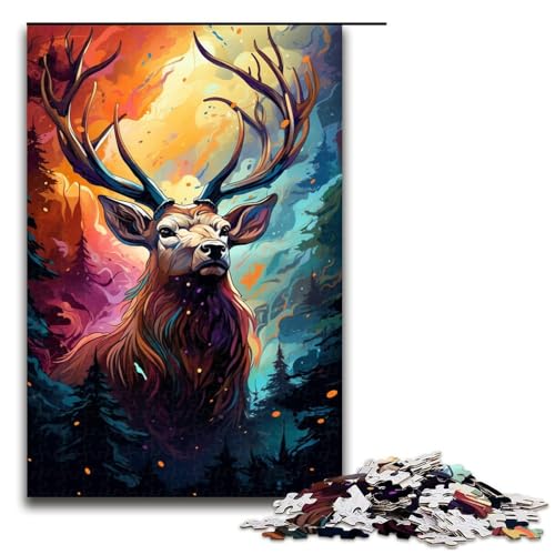 1000-teiliges Puzzle farbenfrohes psychedelisches Elch-Puzzle für Erwachsene Holzpuzzle anspruchsvolles Spiel 1000 Teile (75 x 50 cm) von mowenbingpeng
