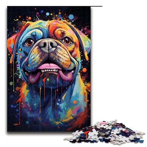 1000-teiliges Puzzle farbenfrohes psychedelisches Geistertier Mops Puzzle für Erwachsene und Kinder Holzpuzzle pädagogisches Spielzeug zum Stressabbau Puzzle 1000 Teile (75 x 50 cm) von mowenbingpeng