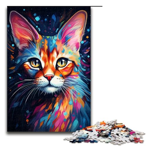 1000-teiliges Puzzle farbenfrohes psychedelisches Gemälde Einer Bengalkatze Puzzle für Erwachsene Holzpuzzle anspruchsvolles Spiel 1000 Teile (75 x 50 cm) von mowenbingpeng