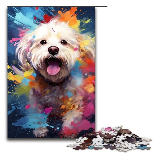1000-teiliges Puzzle farbenfrohes psychedelisches Gemälde eines Bichon Frise Puzzle für Erwachsene Holzpuzzle anspruchsvolles Spiel 1000 Teile (75 x 50 cm) von mowenbingpeng