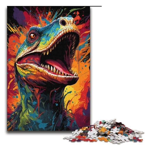 1000-teiliges Puzzle farbenfrohes psychedelisches Gemälde eines Dinosauriers Holzpuzzle für Erwachsene und Kinder pädagogisches Spielzeug zum Stressabbau Puzzle 1000 Teile (38 x 26 cm) von mowenbingpeng